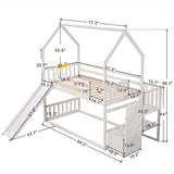 Twin Over Twin House Bunk Bed Frames with Slide and Storage Staircase, No Box Spring Needed, White Merax