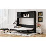 Full Horizontal Murphy Bed with Storage Cabinets,Solid Wood Farmhouse Hideaway Folding Farmhouse Murphy Wall Bed Cabinet with Storage Shelf for Adults MERITLINE