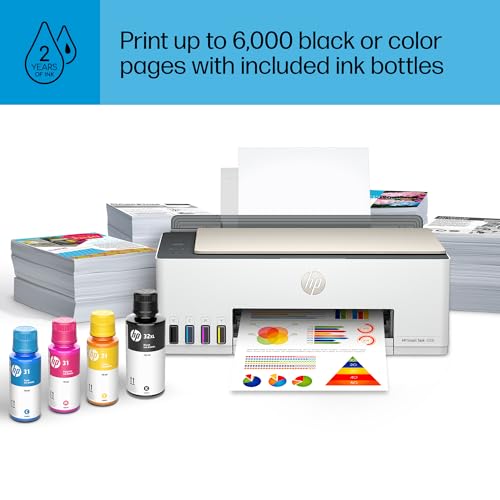 HP Smart-Tank 5000 Wireless All-in-One Ink-Tank Printer with up to 2 years of ink included, mobile print, scan, copy, white, 17.11 x 14.23 x 6.19