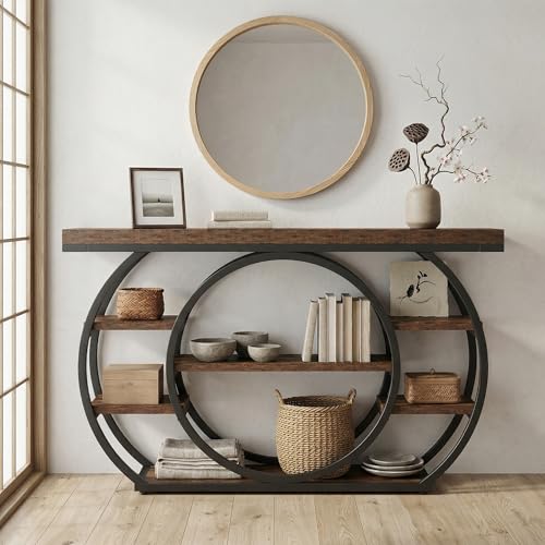 Tribesigns 47” Console Table, Industrial 5-Tier Entryway Table with Metal Frame, Narrow Sofa Table for Living Room, Hallway, Rustic Brown Tribesigns