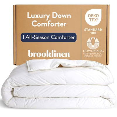 Brooklinen All-Season Canadian Down Comforter, Luxury Medium Warmth Duvet Insert, 100% Cotton Sateen Shell, Fluffy Year-Round Bedding, Baffle Box, Secure Duvet Loops - King/Cali King