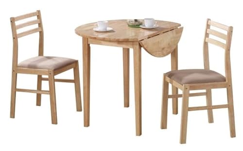 CARTESIAN 3-Piece Drop Leaf Dining Set, Natural Wood Table and 2 Chairs with Beige Cushions, Small Space Kitchen Furniture CARTESIAN