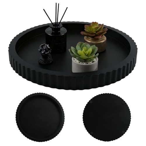 Decorative Tray for Coffee Table 11" Black Round Concrete Home Decor Serving Trays for Accent Table, Console Table for Kitchen, Living Room, Home Decor(Black) YOSINXU
