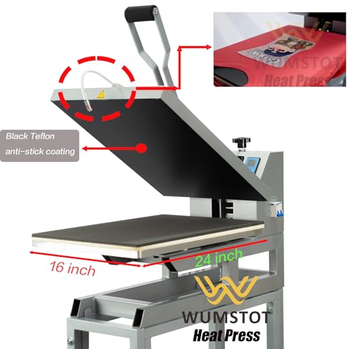 16x24 Heat Press Machine | Large Heat Press 110V 2000W with Infrared Positioning & Stand | Fast-Heating Durable Manual Press for T-Shirts, Metal, Ceramics DTF & Sublimation WUMSTOT