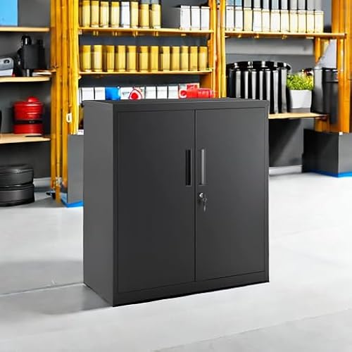 SONGMICS Garage Cabinet, Metal Storage Cabinet with Doors and Shelves, for Home Office, Garage and Utility Room, Black UOMC013B01 SONGMICS
