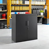 SONGMICS Garage Cabinet, Metal Storage Cabinet with Doors and Shelves, for Home Office, Garage and Utility Room, Black UOMC013B01 SONGMICS