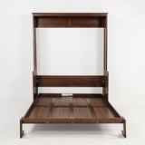 SOFTSEA Queen Size Murphy Bed with Desk, Wood Wall Bed with Gas Struts, Space Saving Foldable Murphy Bed for Small Spaces, Guest Room, Home Office (Walnut) SOFTSEA