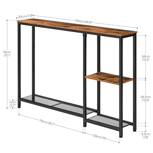 HOOBRO Narrow Console Table, Sofa Table, 44.9" Skinny Entryway Behind Couch Table with Storage Shelves, Long Hallway Table for Living Room, Foyer, Hallway, Rustic Brown and Black BF86XG01 HOOBRO