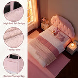 Lynxor Teddy Velvet Twin Size Bed Frame with LED Lights, Cookie Floating Platform Bed Frame, Adjustable Headboard and Elevated Footboard, Noise Free,Princess Room Upholstered Bed Frame, (Pink) Lynxor