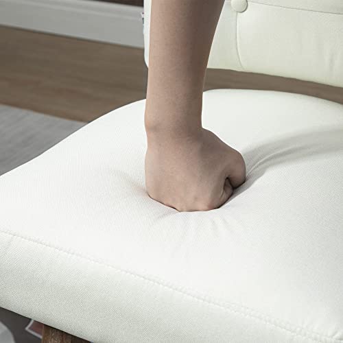 HOMCOM 26" Counter Height Bar Stools, Linen Fabric Kitchen Stools with Nailhead Trim, Rubber Wood Legs and Footrest for Dining Room, Counter, Pub, Set of 2, Cream White HOMCOM