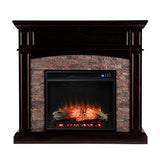 SEI Furniture Grantham Faux Stone Corner Electric Fireplace with Hidden Media Shelf, New Ebony SEI Furniture