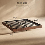 Evermagin Walnut King Floating Bed Frame with led Lights, Mid Century Modern Fluted Floating Platform Bed No Headboard, Heavy Duty Metal Float Bedframe, No Box Spring Needed Evermagin