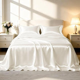 Love's cabin Full Size Satin Sheet Sets - 4 Piece Ivory Silky Sheet Set Full with Deep Pocket, Luxury Silk Feel Bed Sheets Full Bedding Set (1 Flat Sheet,1 Fitted Sheet,2 Pillow Cases) Love's cabin