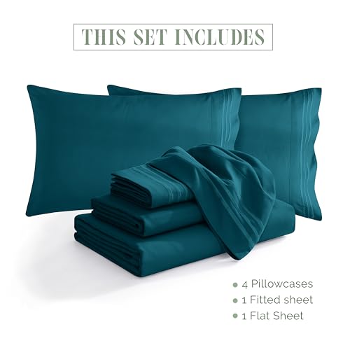 Elegant Comfort 1500 Premium Quality 4-Piece Bed Sheet Set - 18-24 Inch Extra Deep Pocket, Smart Storage Pockets, Wrinkle Free Ultra Soft 4PC Extra Deep Pocket Sheets, Twin/Twin XL, Marine Teal Elegant Comfort