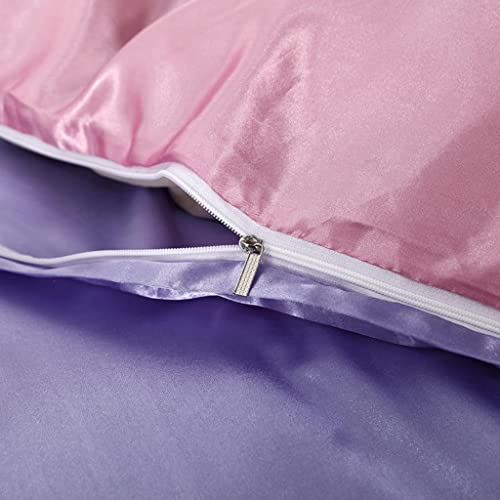 Feelyou Reversible Purple Pink Silk Like Satin Bedding Set Twin Duvet Cover Set Luxury Soft Comforter Cover Bedroom Decor Chic Luxurious Silky Bedspread Cover Zipper (1 Duvet Cover + 1 Pillow Case) Feelyou