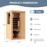 SunSwell Wood Infrared Sauna, 1 Person Traditional Red Light Sauna, Canadian Hemlock Indoor Dry Sauna Spa Room for Low EMF with Bluetooth Speakers and Control Panel, 32.67"x 27.55"x 59.44" SunSwell