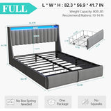 Full Bed Frame with 2 Storage Drawers, Platform Bed Frame Full Size with LED Light, Upholstered Headboard, Charging Station, Steel Slat Support, No Box Spring Needed, Noise-Free, Easy Assembly, Gray Doltoro