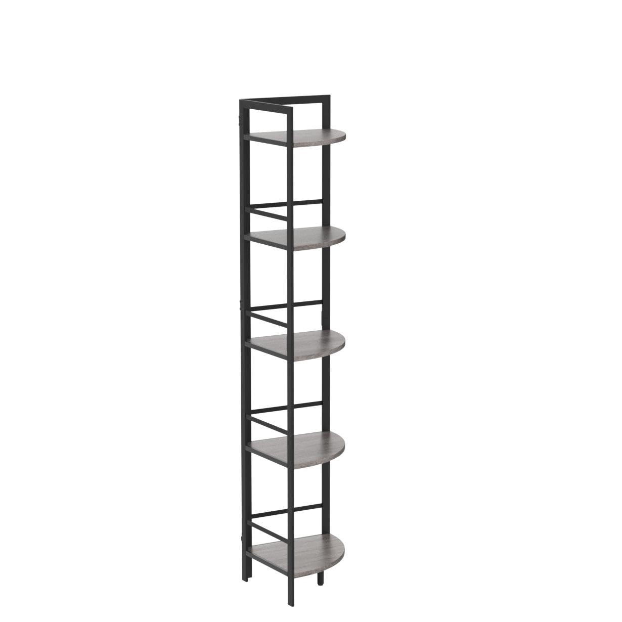 BON AUGURE Industrial Chic 5-Tier Dark Grey Oak Corner Bookshelf - WoodArtSupply