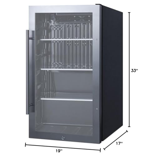Summit Appliance SPR488BOS Commercially Approved Shallow Depth Indoor/Outdoor Beverage Cooler, Seamless Stainless Steel Door Trim, Glass Door, Black Interior, Front Lock, and Dial Thermostat Summit Appliance