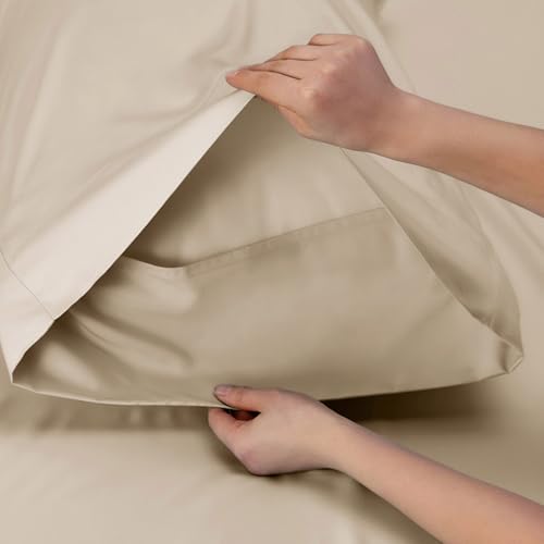 Bedsure King Size Sheet Set, Cooling Sheets King, Rayon Derived from Bamboo, Deep Pocket Up to 16", Breathable & Soft Bed Sheets, Hotel Luxury Silky Bedding Sheets & Pillowcases, Beige Bedsure