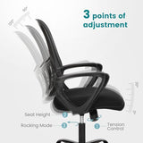 DUMOS Home Office Chair, Mid Back Computer Ergonomic Mesh Desk with Large Seat, Executive Height Adjustable Swivel Task with Lumbar Support and Armrest, for Adults, Black DUMOS