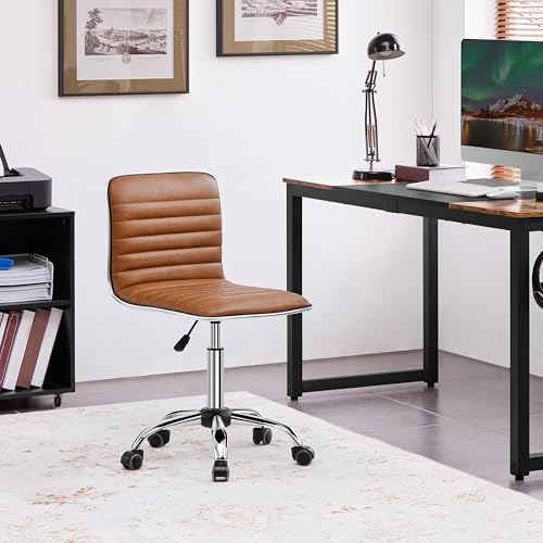 Yaheetech Low Back PU Leather Ribbed Armless Office Chair, Ergonomic Swivel Computer Task Chair with Wheels for Office, Home Yaheetech