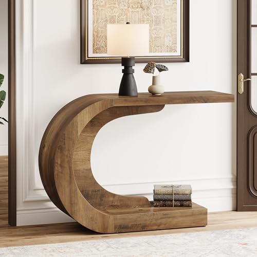 Tribesigns 43.3" Mid-Century Modern Console Table for Entryway, Wood C-Shaped Hallway Entry Accent Table for Living Room, Entrance, Foyer, Easy Assembly, Brown Tribesigns