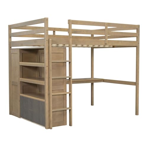 Harper & Bright Designs Full Size Loft Bed with Desk & Wardrobe, Wood Full Loft Bunk Bed with Storage Shelves and Drawers, No Box Spring Needed,Walnut Harper & Bright Designs
