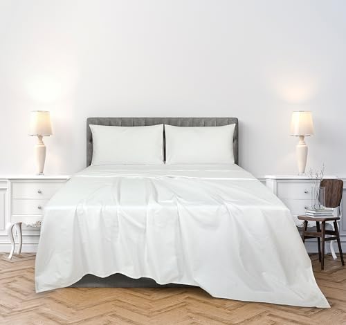 Royale Linens 300 Thread Count 100% Long Staple Combed Cotton Stripe Sheet Set - 4 Piece Queen Bed Sheets - 1 Fitted, 1 Flat & 2 Pillow cases - Soft Cool & Crisp Sheet Set (Queen, Narrow Stripe White) ROYALE LINENS