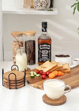 Wood Coasters for Drinks Tabletop Protection with Holder Set of 6, Acacia Wooden Coasters for Coffee Table Dining Table Desk Round with Non-Slip Pad Cup Coasters for Home Office Christmas Decor 4 Inch WLWNWFT