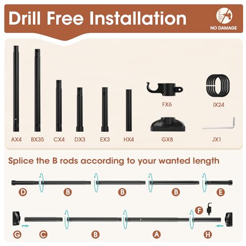 SUNALLY Room Divider Curtain Rod, No Drilling Wall Divider for Room Separation, 4-10ft(H) 28-171inch(W) Adjustable Heavy Duty Partition Space Separator Freestanding Tension Curtain Stand, Black SUNALLY