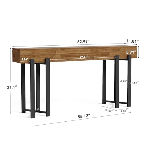 LITTLE TREE 63-Inch Console Table for Entryway, Farmhouse Behind Couch Table, Minimalist Sofa Table for Living Room, Long Wooden Hallway Foyer Table with Black Metal Frame, Oak LITTLE TREE