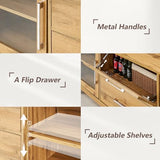 LUXOAK 63'' Modern Wood TV Stand for 70+ Inch TV, Mid Century High Gloss Entertainment Center with Glass Doors & Adjustable Shelf, Console Table with Storage Drawer for Living Room, Yellow Oak LUXOAK