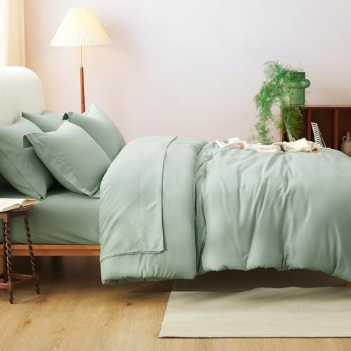 CozyLux Queen Comforter Set Sage Green, 7 Pieces Bed in a Bag Queen Comforter Set with Sheets, Luxury Soft Bedding Sets with Down Alternative Comforter, Fitted Sheet, Flat Sheet, Pillowcases & Shams CozyLux