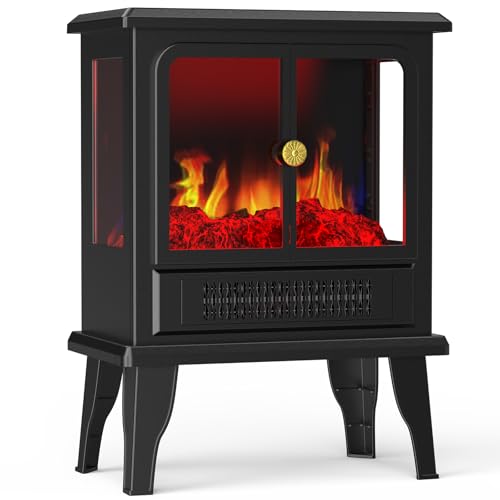 Sweetcrispy 19” Freestanding Electric Fireplace Heater, Indoor Fireplace with Adjustable Flame Effect, Easy Control, Small Corner Heater for Living Room, Bedroom, Carbon Black Sweetcrispy