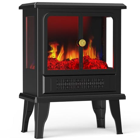 Sweetcrispy 19” Freestanding Electric Fireplace Heater, Indoor Fireplace with Adjustable Flame Effect, Easy Control, Small Corner Heater for Living Room, Bedroom, Carbon Black Sweetcrispy