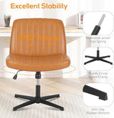Criss Cross Chair Legged Office Wide Comfy Desk Seat, No Wheels Armless Computer Task Seating, Swivel Vanity Home Height Adjustable DUMOS