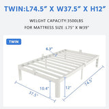 KZZLOL White Twin Size Bed Frames 12 Inch, Metal Platform Twin Bed Frame No Box Spring Needed, Heavy Duty Steel Support 3500 LBS, DIY Headboard, Round Legs, Noiseless, Storage Space, Easy Assembly KZZLOL