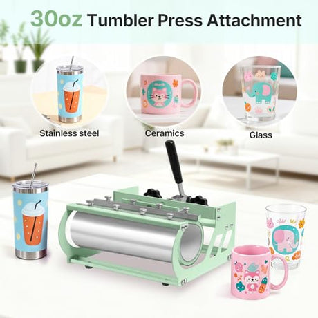 Slendor 5 in 1 Heat Press Machine 12x15 inch Sublimation Heat Press 360° Swing Away Heat Transfer Digital T-Shirt Pressing with 30OZ 20OZ Tumbler Press, Multifunction Combo for Hat Cap Plate Slendor