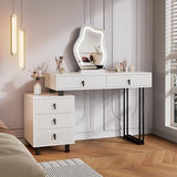 KDCAS Vanity Desk with Mirror and Lights| Small Makeup Vanity Set with Adjustable Cabinet & 5 Drawers Storage| Modern Dressing Table for Small Spaces & Bedroom(White and Black) KDCAS