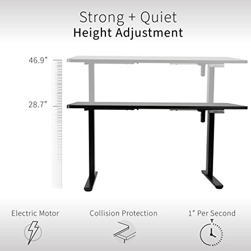 VIVO Electric Height Adjustable 60 x 24 inch Memory Stand Up Desk with Rear-Set Legs, Black Solid One-Piece Table Top, Black Frame, Active Standing