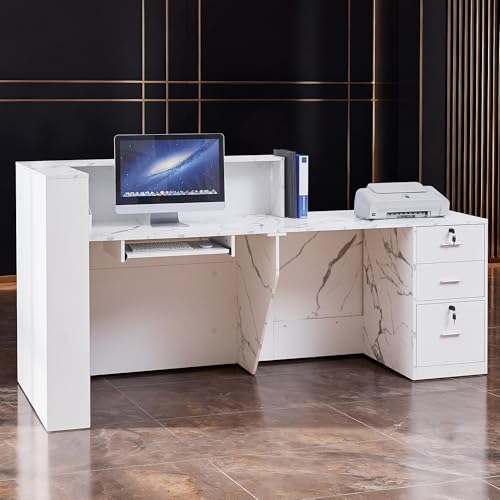 Zethvax L-Shaped Reception Desk,Large Front Desk with Keyboard Tray, Lockable Drawers & File Cabinet, Receptionist Desk for Checkout,Lobby and Beauty Salon Zethvax