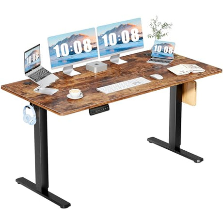 DUMOS 63 Inch Electric Standing Desk Height Adjustable, Sit to Stand Computer Workstations Large Work PC Table Home Office Writing Gaming Desks with Memory Presets for Walking Pad, Bedroom, Rustic DUMOS