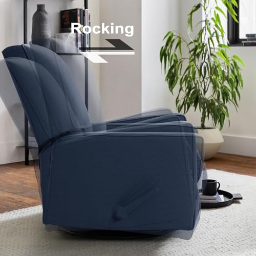 Harkawon Swivel Rocker Recliner Chair, Glider Rocker Recliner, Rocking Chairs Nursery, Fabric Chair with High Back, Deep Seat, for Living Room, Bedroom, Blue