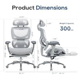 COLAMY Ergonomic Mesh Office Chair, High Back Desk Chair with Footrest, Adjustable Headrest and 3D Arms, Fixed Tilt Lock, Lumbar Support, Breathable Mesh Computer Chair for Home Office,Grey COLAMY
