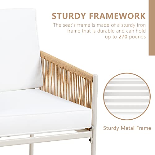 JAMFLY Outdoor Patio Furniture Set 3 Piece, Rattan Furniture Conversation Set, Small Wicker Patio Furniture Set for Porch, Backyard, Balcony with Soft Cushions and Glass Table JAMFLY