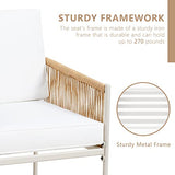 JAMFLY Outdoor Patio Furniture Set 3 Piece, Rattan Furniture Conversation Set, Small Wicker Patio Furniture Set for Porch, Backyard, Balcony with Soft Cushions and Glass Table JAMFLY