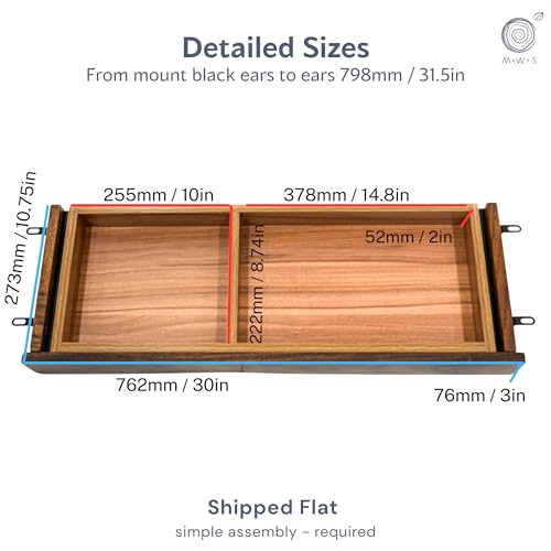 Solid Walnut Wood Under Desk Drawer Attachment, Heavy-Duty Storage Drawer with Premium Hardware – Easy to Install, Fits Most Standing & Computer Desks – 30" x 10" x 2.5" Modern Wood Style