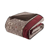Madison Park Essentials Delaney 24-Piece Room In A Bag Comforter Set-Satin Jacquard, All Season Luxury Bedding, Sheets, decorative pillows and Curtains, Valance, King(104"x92"), Medallion Red Madison Park
