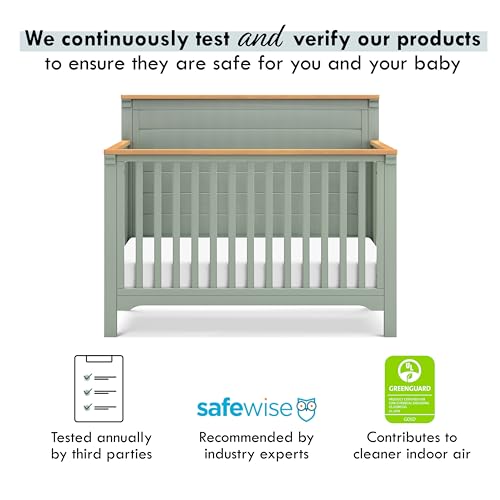 DaVinci Shea 4-in-1 Convertible Crib in Light Sage and Honey, GREENGUARD Gold Certified